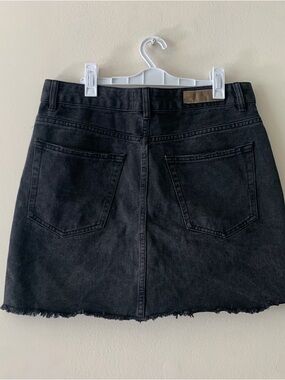 Cotton On Black Denim Mini Skirt with Frayed Hem